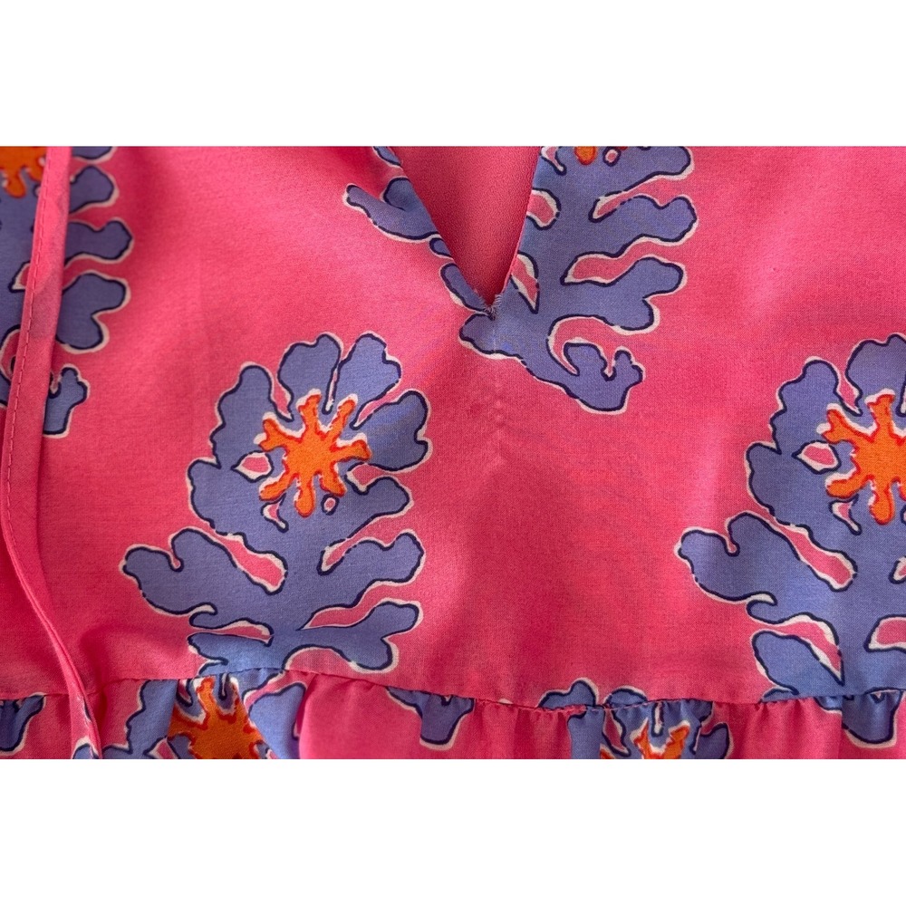 J Marie Piper‎ Ruffle Dress Pink Floral Tiered Mini Size Small Boho Summer - Picture 15 of 16